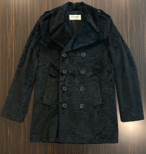 SAINT LAURENT (YSL) Cappotto Saint Laurent uomo pelliccia sintetica doppiopetto nero raro taglia 50