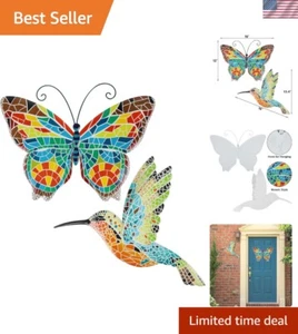 Set of 2 16-Inch Butterfly & Hummingbird Metal Wall Art for Indoor/Outdoor Décor - Picture 1 of 9