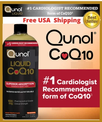 Qunol Líquido CoQ10 100 mg 30,4 OZ Sin Azúcar Apoya la Salud Cardíaca y Vascular Foto 1 de 4