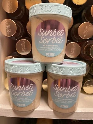 Lote de 3 piezas de sorbete rosa atardecer Victoria’s Secret con exfoliante de leche de coco de 10 oz nuevo Foto 1 de 2