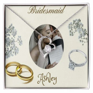 Bridesmaid Necklace, Name Card Jewelry, Custom Message Card, Heart Necklace for - Picture 1 of 11