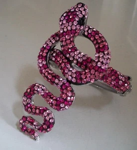 Fashion Silver Finish Pink Crystal Rhinestones SNAKE Lady's Bangle Bracelet - Picture 1 of 6