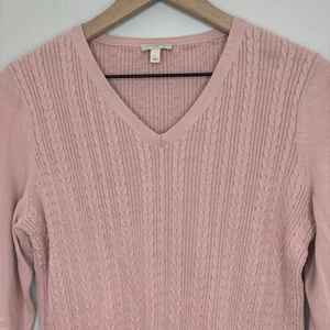 Maglione Talbots grande rosa maglia cavo cotone Barbiecore pullover scollo V nonna - Foto 1 di 9