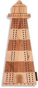 NEW GAME 10" Deluxe Solid Cherry Wooden LIGHTHOUSE CRIBBAGE BOARD with pegs - Picture 1 of 1