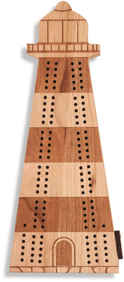 NEW GAME 10" Deluxe Solid Cherry Wooden LIGHTHOUSE CRIBBAGE BOARD with pegs  - Image 1 of 1