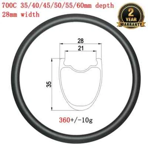 700C UD 3K 12K Carbon Rim for Road Bike Disc Brake Clincher Tubeless 20-36 Holes - Picture 1 of 12
