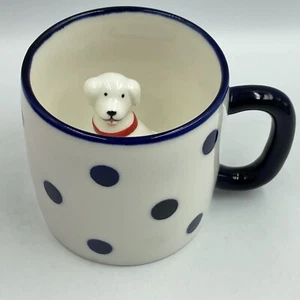 Fat Face • Puppy Dog Surprise Mug • White & Blue Polka Dot Tea/Coffee Cup - Picture 1 of 7