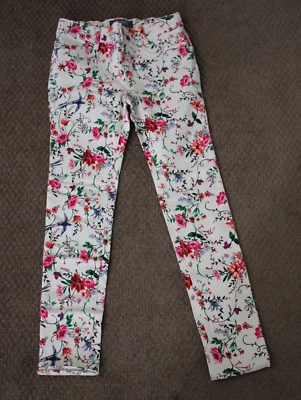 Leggings Rock Star Azul Marino Antiguo Talla 10R Blanco Rosa Floral - NUEVO Foto 1 de 4