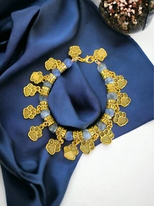 Penn State Nittany Lions PSU Bracelet Lapis Lazuli Gold Tone Paw 7.5” New - Picture 1 of 10