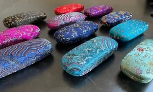 Glasses/Sunglasses Hard Case in Silk Brocade, Snap Close 16 x 5.5cm Many Colours - Picture 1 of 37