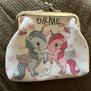 Unicorns “U & Me” In Pink & Blue Adorable XS Coin Change Purse - Picture 1 of 6