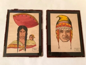 Vintage Lot 2 Cuzco Peru Painting Hand Souvenir Art Woman Warrior Man Hat Baby - Picture 1 of 9