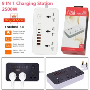 Extension Lead with 4USB & 2Type-C Slots,3Way Sockets Outlets 2M Extension Cable - Picture 1 of 12