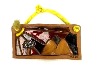 Mini Ceramic Wallhanger Picture / Handmade Art SIGNED / Landscape Mountains - Picture 1 of 5