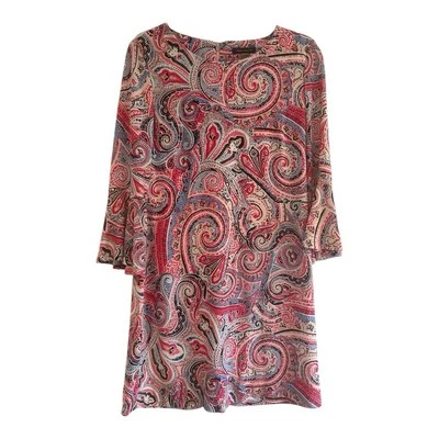 Vestido Tommy Hilfiger Fresco Mujer 10 Rosa/Rojo Cachemira 3/4 Manga Campana Línea A Foto 1 de 4