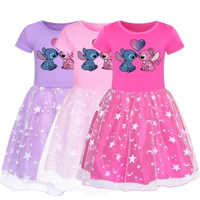Girls Lilo and Stitch Dress Costume T-shirt Skirt Bag Fancy Dress Christmas Gift - Image 1 of 4