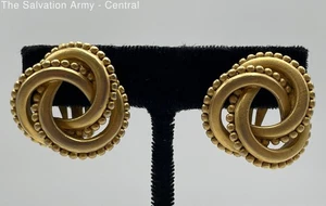 Oscar De La Renta Gold Pleated Textured Knot Clip-On Statement Earrings Pair - Picture 1 of 6