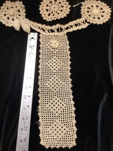 1441🌟Vtg Antique 1910s Dark Ecru Crochet Jabot Clothing Accessory Salvage - Picture 1 of 10