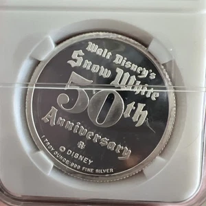 1 OZ .999 SILVER SNOW WHITE 7 DWARFS DOC 50TH ANNIVERSARY DISNEY PROOF COIN+GOLD - Picture 1 of 4