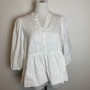 Primark Women's Size 6 Popover Blouse Puff Sleeve White Cottagecore Peasant - Picture 1 of 6
