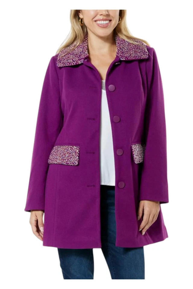 Abrigo de mujer Colleen Lopez imitación lana detalle cuentas bayas Foto 1 de 1