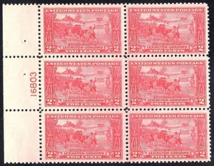 #618 VF MNH-OG-2c Lexington-Concord PLATE BLOCK OF 6 (REM #627pb) - Picture 1 of 2