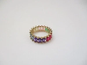 Gold Plated Multi-Color Vibrant Rainbow Rhinestone Baguette Ring Anillo Size 7 - Picture 1 of 4