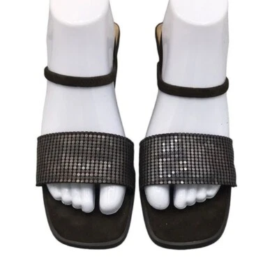 Ann Marino Metal Precioso y Gamuza Tacón Grueso Punta Abierta Talla 8 Nuevo Foto 1 de 4