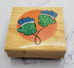 Winter Snow Fun Children's Gloves Wood Mounted Rubber Stamp - Picture 1 of 7