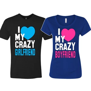 🔥 I Love My Crazy Boyfriend Girlfriend Couple Matching shirts love Gift shirt - Picture 1 of 8