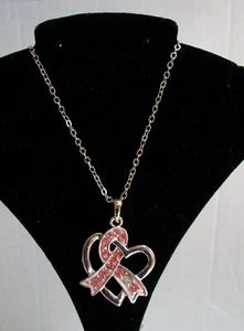 Cadena y dije de concientización sobre el cáncer de mama cinta rosa corazón para mujer - Imagen 1 de 5