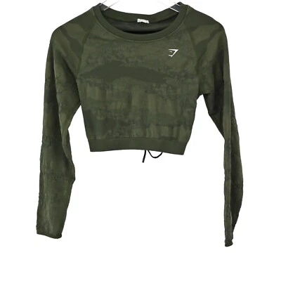 Top GYMSHARK para mujer talla pequeña adaptable camuflaje sin costuras con cordones espalda recortada manga larga Foto 1 de 4