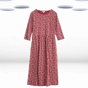 Ex Seasalt Women's 3/4 Sleeve Organic Cotton Jersey Dress in Red Rose Flower - Picture 1 of 6