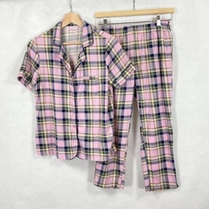 Liz Claiborne Plaid Short Sleeve Button Up Shirt And Capri PJ Lounge Set Small - Picture 1 of 6