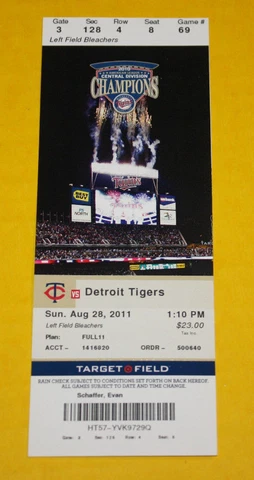 Minnesota Twins Ticket Stub | August 28 2011 | Miguel Cabera Hit Cover