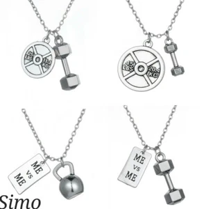 DAMEN HALSKETTE RUNDHALS HERREN KETTE ANHÄNGER FITNESSSTUDIO HANTELN CROSSFIT PROTEIN  - Bild 1 von 4