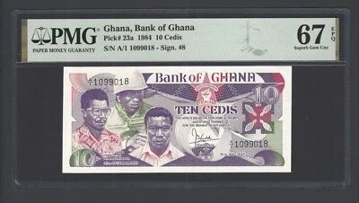 Ghana 10 Cedis 1984 P23a Uncirculated Graded 67 Top Pop - Image 1 of 2