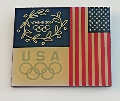 Atenas 2004 Equipo EE. UU. Atleta Olímpico Anillos Deportivos Solapa Dorada Pin Bandera Americana Foto 1 de 3