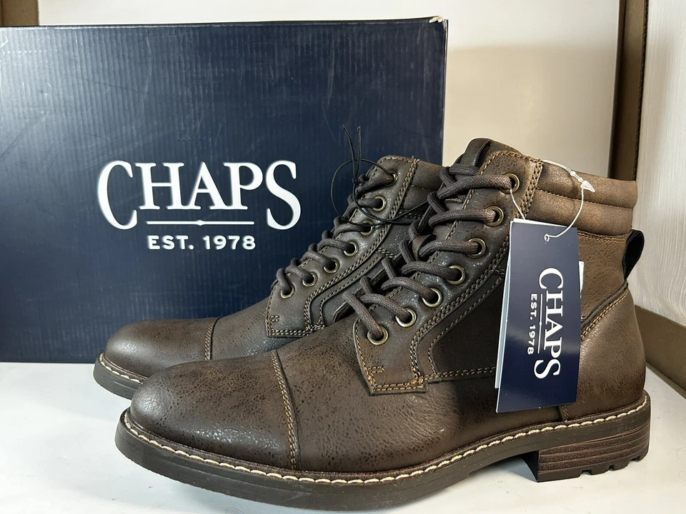 CHAPS - SIZE 7.5 - Men's Brown Lace Up City Boots W/Comfort Footbed -