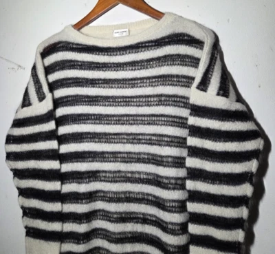 SAINT LAURENT Black Striped MOHAIR Blend Pullover Designer Sweater Size Medium - Image 1 of 4