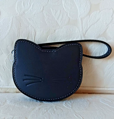 NUEVO CON ETIQUETAS Coach CCG23 Estuche para monedas de gato Muñequera Bolsa en cuero plateado/negro Foto 1 de 4