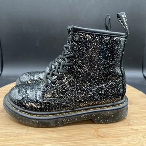 Doc Martens Youth Size 12 Girls 1460 Black Glitter J Lace Up Zip Boots Shoes - Picture 1 of 8