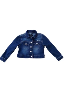 DKNY Girls Distressed Denim Logo Snap Close Button Long Sleeve Jacket Size 4 - Picture 1 of 5