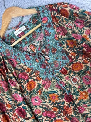 Blusa túnica Top Natural Life L Boho floral bordada campesina manga larga Foto 1 de 4