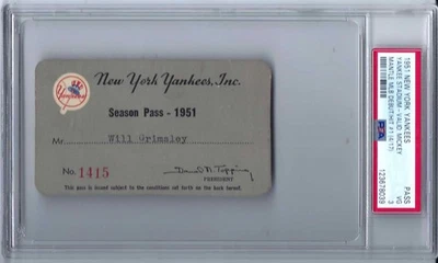1951 Mickey Mantle  MLB Debut  New York Yankees Season Ticket Pass PSA - Image 1 of 3