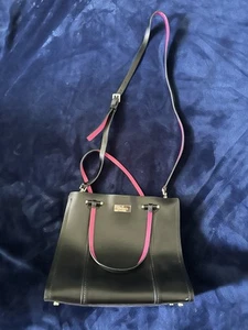 Kate Spade Arbour Hill Kyra Black Sweetheart Pink Leather Crossbody Handbag with - Picture 1 of 6