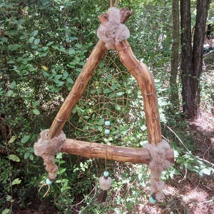 Dream Catcher 12" Feathers Beads Animal Fur Beaver Teal Handmade Rustic Art - Picture 1 of 12