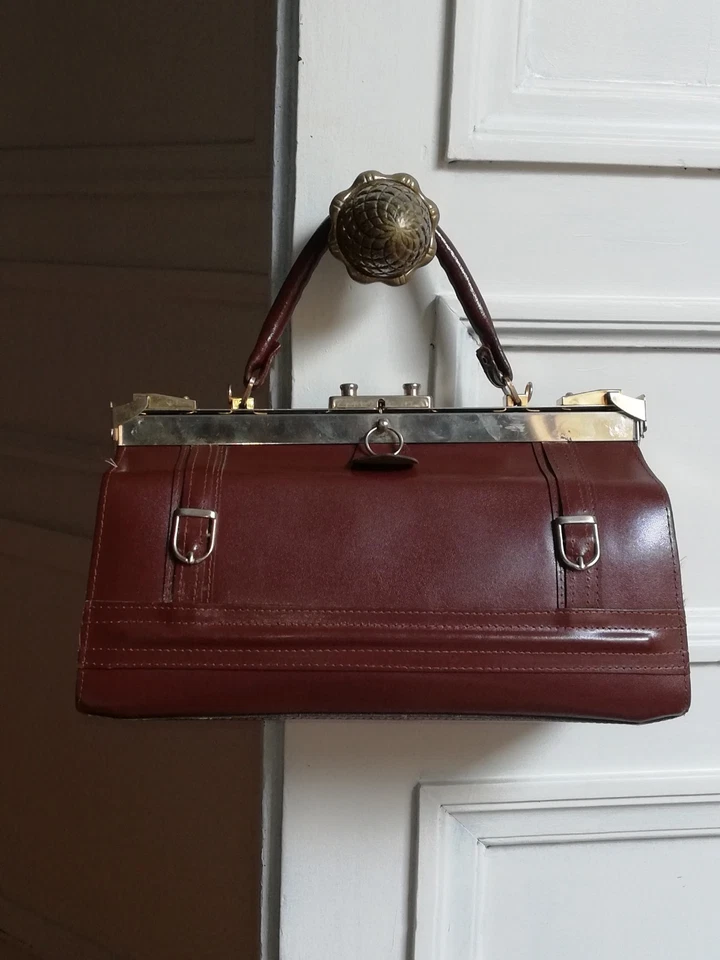 Sac médecin ancien, sac diligence en cuir marron  - Photo 1/4