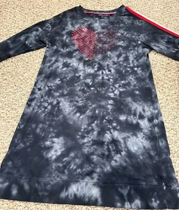 Tommy Hilfiger Dress Women’s Size M Causal Tie Dye Blue Heart Y2K Sweatshirt - Picture 1 of 9