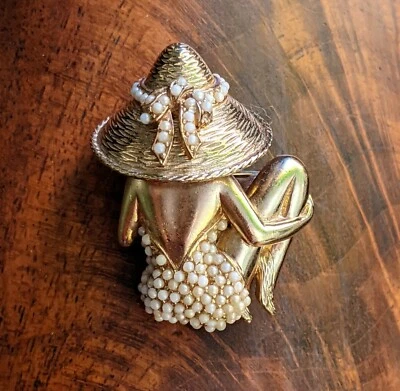 Broche Perla Semilla Mujer Ciner Sun Bañista Firmado De Colección Dama RARO Foto 1 de 4